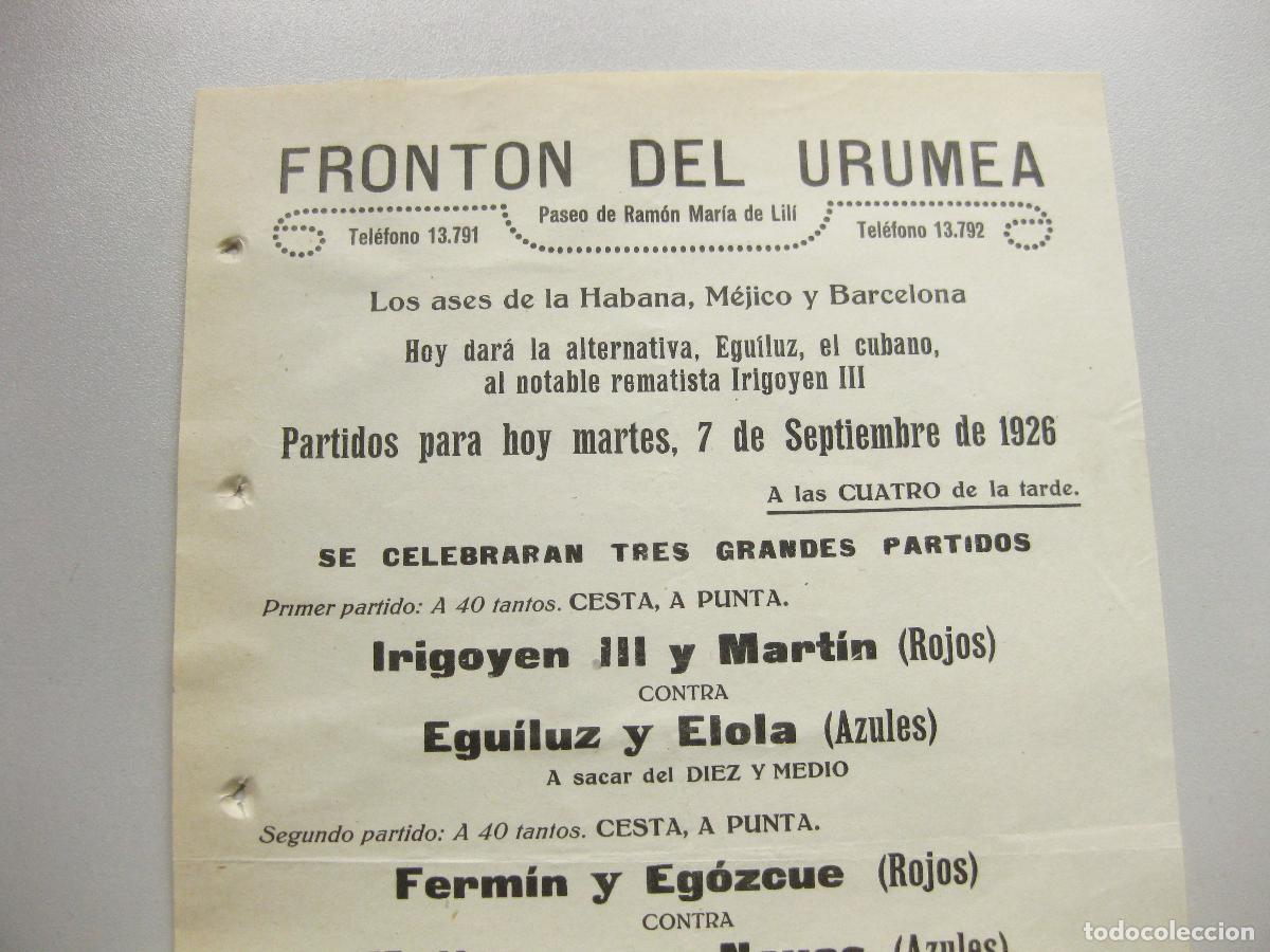 Coleccionismo: PROGRAMA DE MANO DEL FRONT&Oacute;N DEL URUMEA DE SAN SEBASTIAN. 1926 - Foto 1