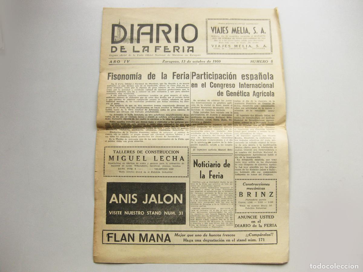 Coleccionismo: DIARIO DEL &Oacute;RGANO OFICIAL DE LA FERIA NACIONAL DE MUESTRAS DE ZARAGOZA. 1950