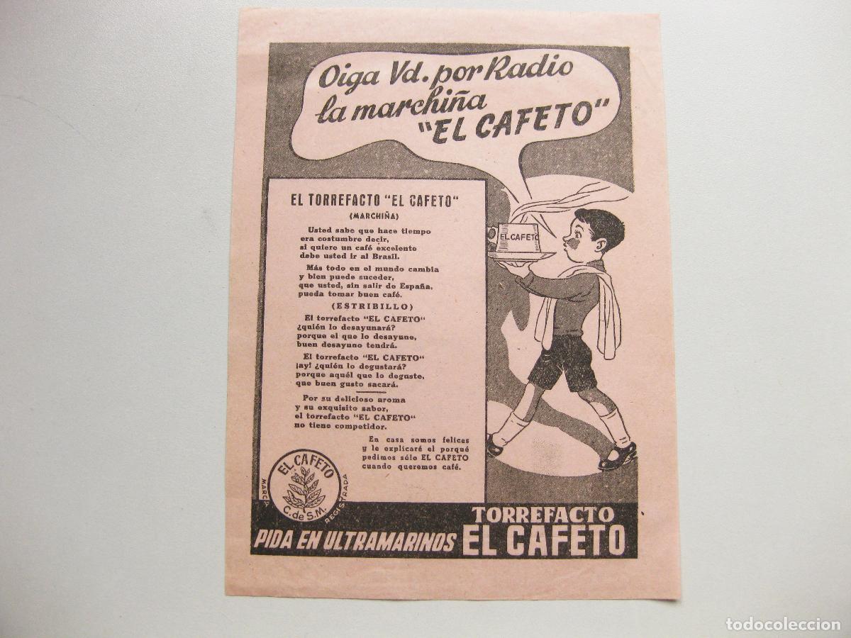 Coleccionismo: HOJA PUBLICITARIA CON ANUNCIO DE CAF&Eacute; TORREFACTO EL CAFETO. A&Ntilde;OS 50
