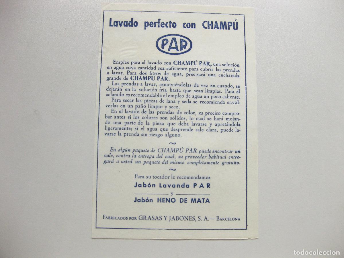 Coleccionismo: HOJA PUBLICITARIA DE CHAMP&Uacute; PAR. GRASAS Y JABONES S.A. BARCELONA. A&Ntilde;OS 50