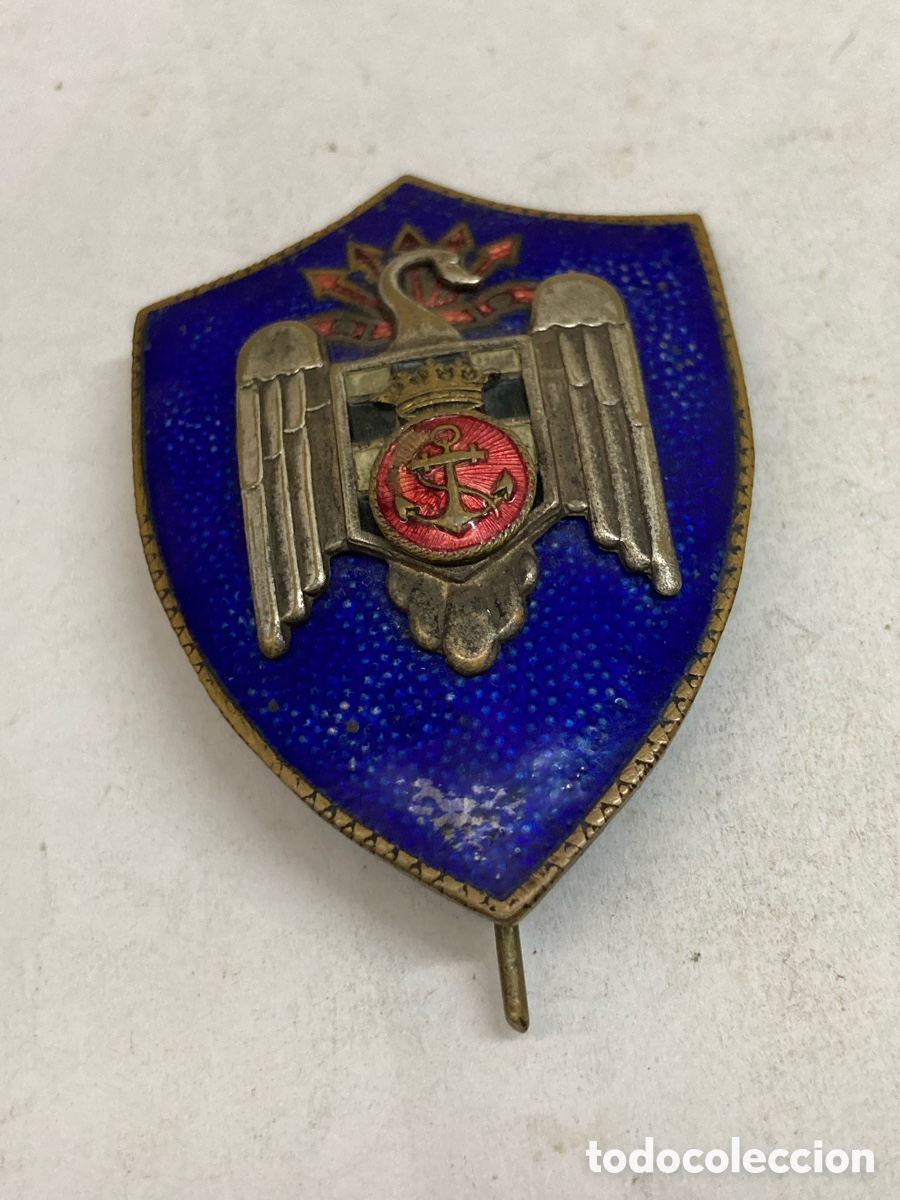Collectionnisme: pin her&aacute;ldico militar antiguo con esmalte azul B244
