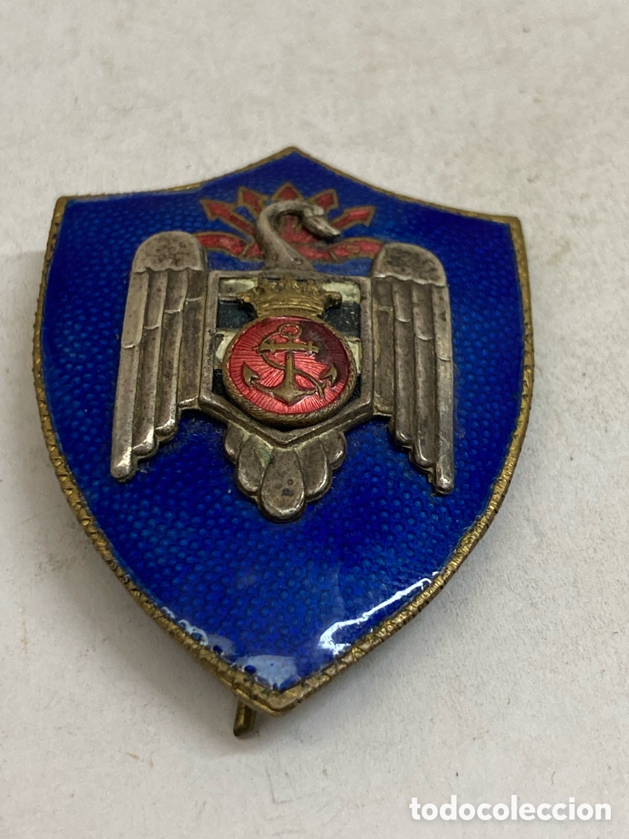 Collectionnisme: pin her&aacute;ldico militar antiguo con esmalte azul