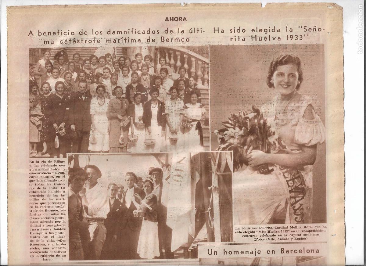 Coleccionismo: A&Ntilde;O 1933 RECORTE PRENSA CARIDAD MOLINA ROFA ELEGIDA MISS HUELVA