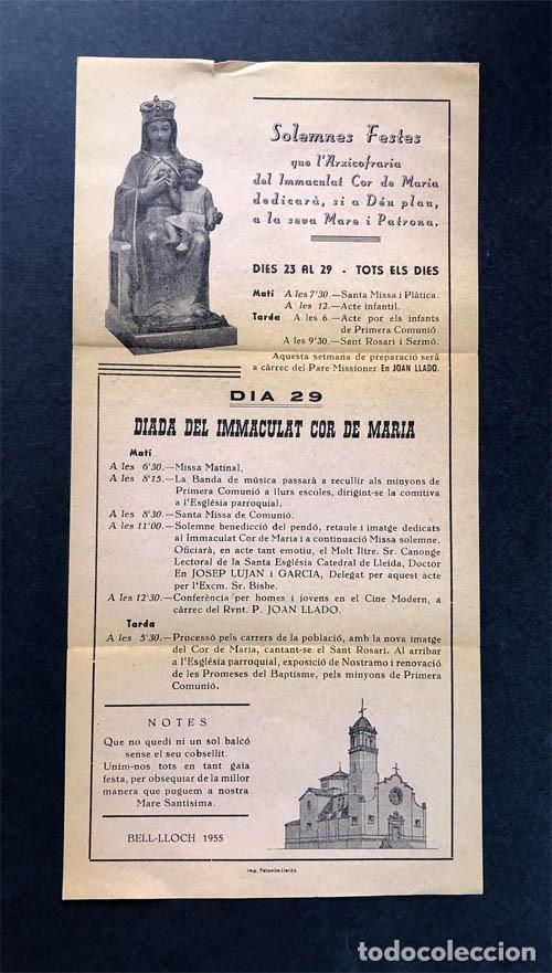 Coleccionismo: BELL-LLOC A&Ntilde;O 1955 / FESTES L'ARXICOFRARIA DEL INMACULAT COR DE MAR&Iacute;A / LLEIDA