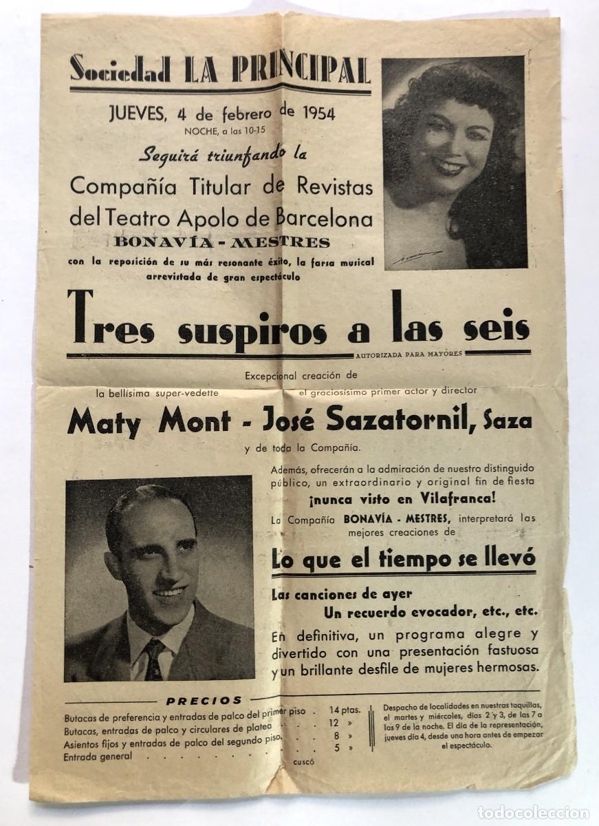 Coleccionismo: SOCIEDAD LA PRINCIPAL / VILAFRANCA DEL PENEDES 1954 / REVISTA TEATRO APOLO / JOS&Eacute; SAZATORNIL ( SAZA