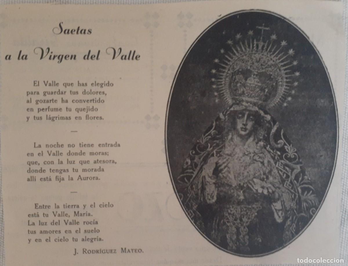 Coleccionismo: SEVILLA, SAETAS A LA VIRGEN DEL VALLE, RETAL DE PUBLICIDAD, 18X14,5 CM.