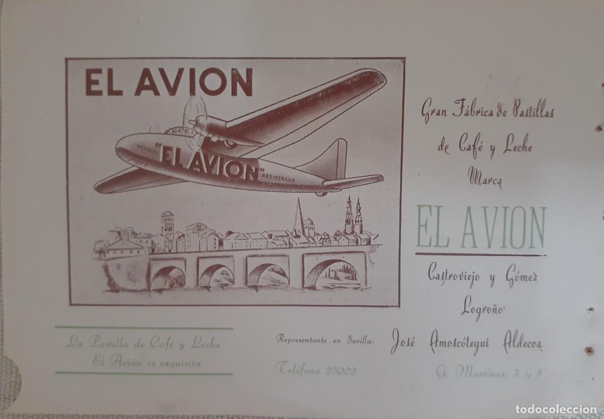 Coleccionismo: LOGRO&Ntilde;O, GRAN F&Aacute;BRICA DE PASTILLAS DE CAF&Eacute; &rdquo;EL AVI&Oacute;N&rdquo;, RETAL DE PUBLICIDAD, 17X11,5 CM.