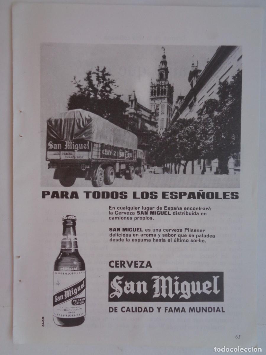Coleccionismo: HOJA DE REVISTA CON ANUNCIO DE CERVEZA SAN MIGUEL . A&Ntilde;OS 60