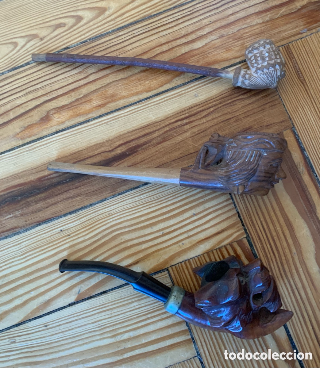 Coleccionismo: Tres pipas en madera tallada - Foto 1
