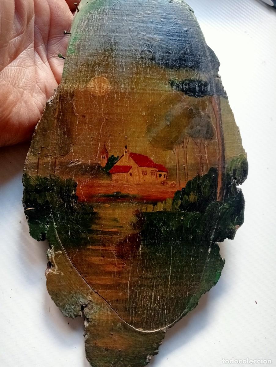 Coleccionismo: ANTIGUA PINTURA SOBRE RODAJA DE MADERA OLEO