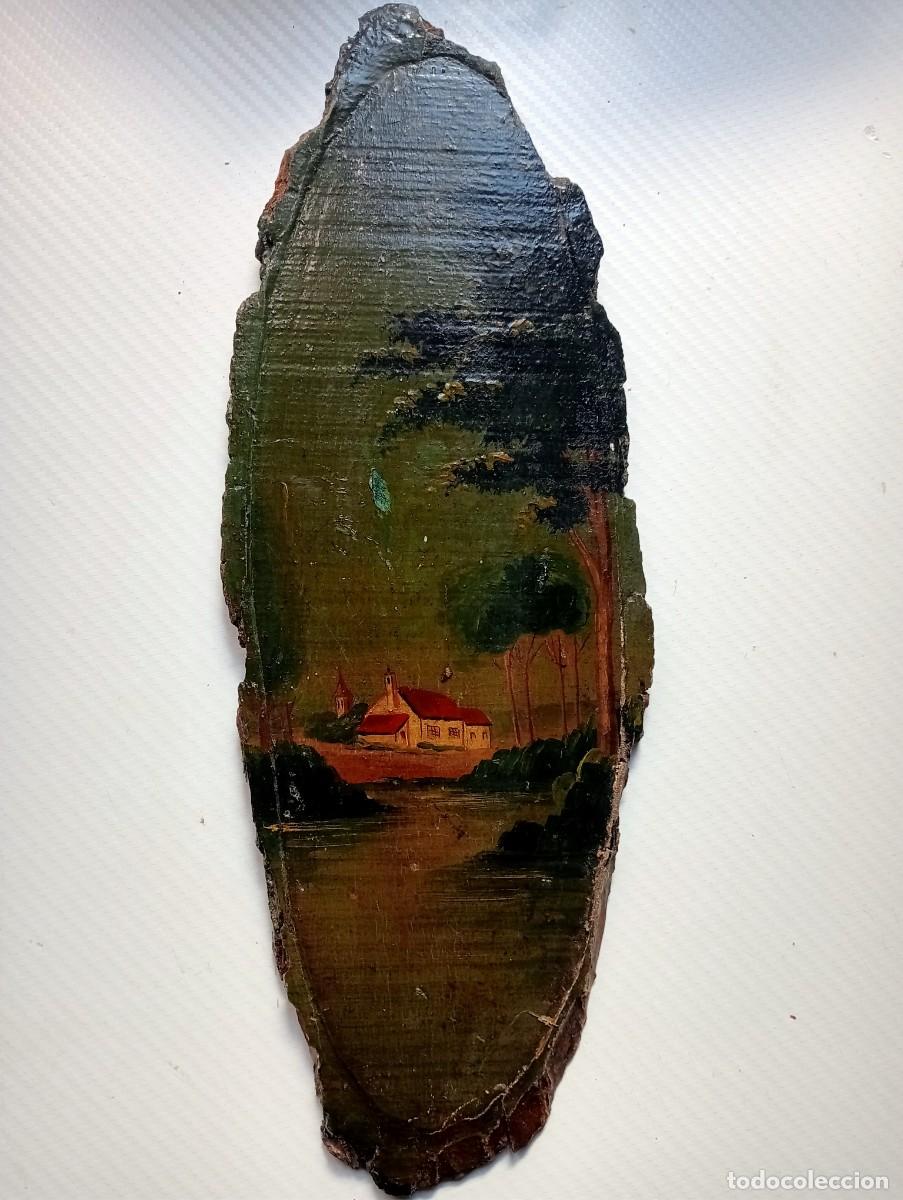 Coleccionismo: ANTIGUA PINTURA SOBRE RODAJA DE MADERA OLEO