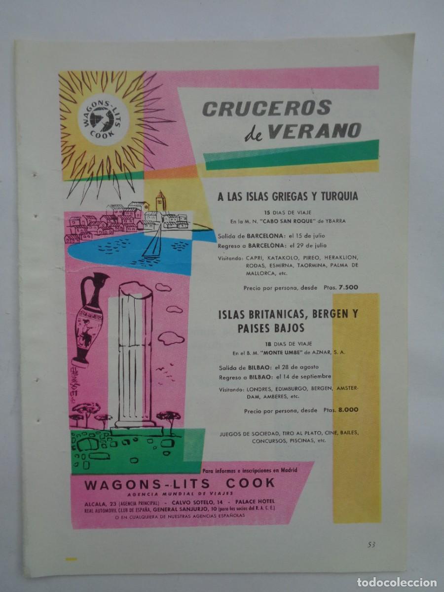Coleccionismo: HOJA DE REVISTA CON ANUNCIO DE WAGONS-LITS COOK : CRUCEROS DE VERANO . A&Ntilde;OS 60