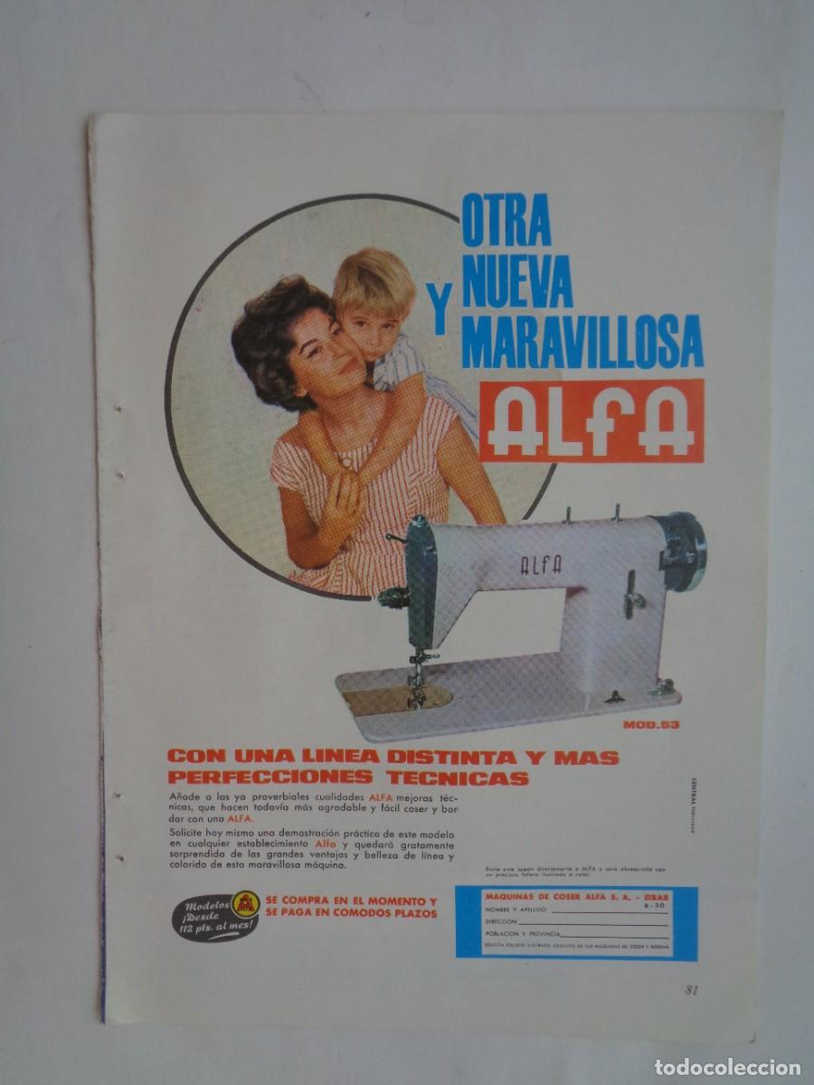 Coleccionismo: HOJA DE REVISTA CON ANUNCIO DE MAQUINAS DE COSER ALFA . A&Ntilde;OS 60