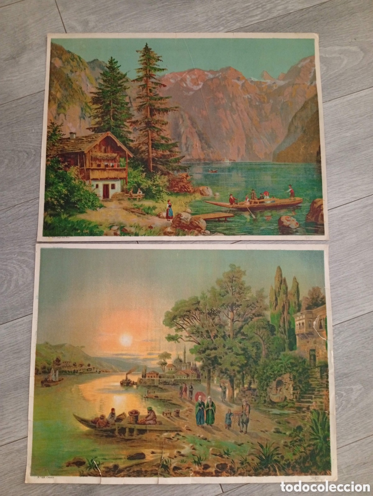Coleccionismo: Lote Cromolitograf&iacute;as Escolares Vintage - N.&ordm; 603 Lago del Rey y N.&ordm; 688 Oriente - Talleres Gr&aacute;ficos