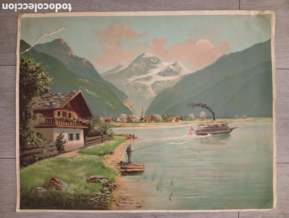 Coleccionismo: Antigua Cromolitograf&iacute;a de Fl&uuml;elen 1937 - Kunstverlag Maecenas - Suiza - Ernst Schneider Wetzlar