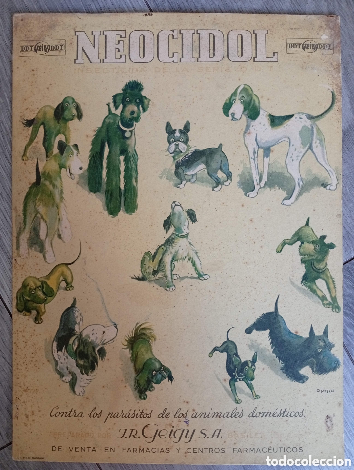 Coleccionismo: Cartel Cart&oacute;n Neocidol Geigy - Ilustraci&oacute;n Opisso - 30,5x22,5 cm - Con Sello Comercio Valencia