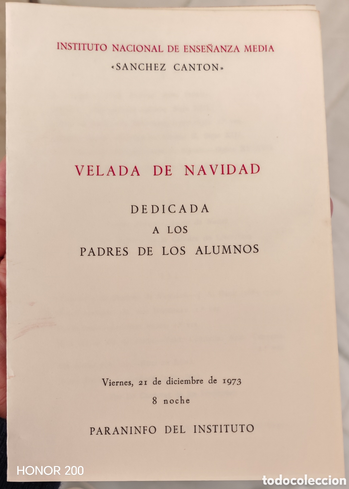 Coleccionismo: Programa - Velada de Navidad a los Padres de los Alumnos. Instituto S&aacute;nchez Cant&oacute;n - Pontevedra 1973
