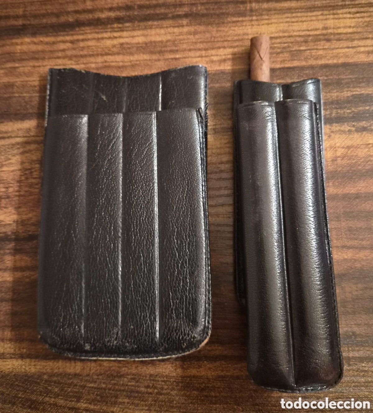 Coleccionismo: Antigua Purera / Petaca de Cuero para Puros y Puros Calidad &Eacute;poca &ndash; Lote Colecci&oacute;n