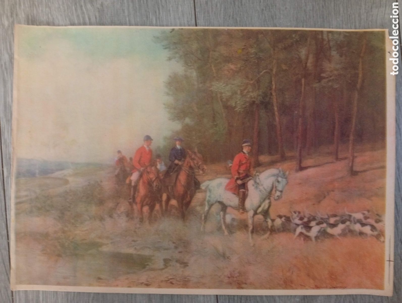 Coleccionismo: Raymond Desvarreux (1876-1961) - &rdquo;Chasse &agrave; courre&rdquo; (Escena de caza con sabuesos) - L&aacute;mina litogr&aacute;fic