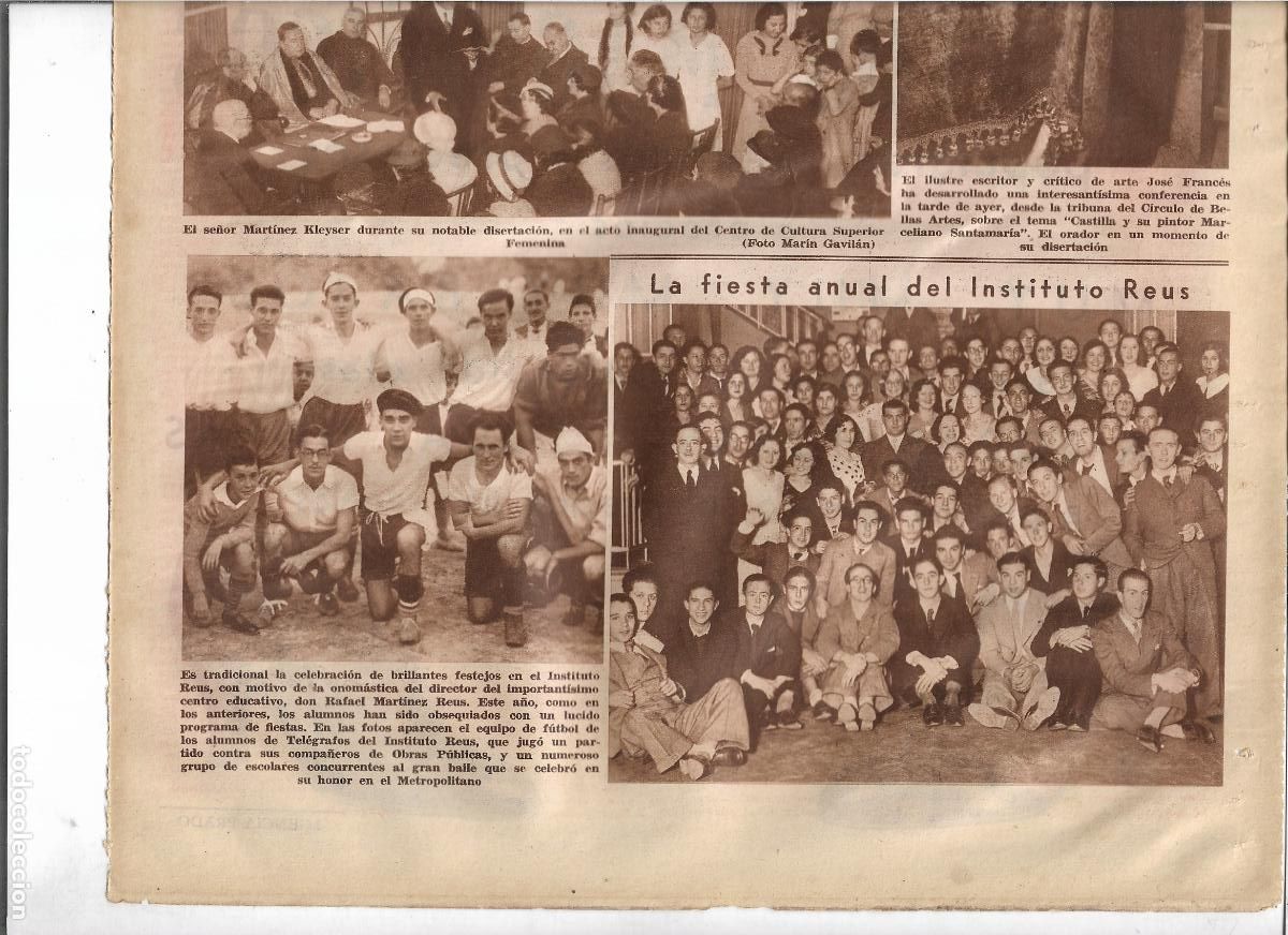 Coleccionismo: A&Ntilde;O 1933 RECORTE PRENSA FIESTA ANUAL DEL INSITITUTO REUS EQUIPO FUTBOL ALUMNOS DE TELEGRAFOS
