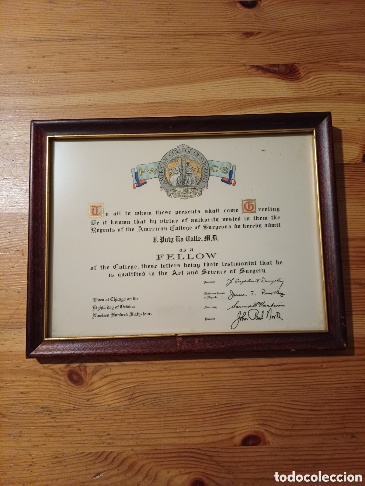 Coleccionismo: Diploma del American College of Surgeons Chicago cirujano Jordi Puig La Calle Cus&iacute; Sant Pau Vilanova