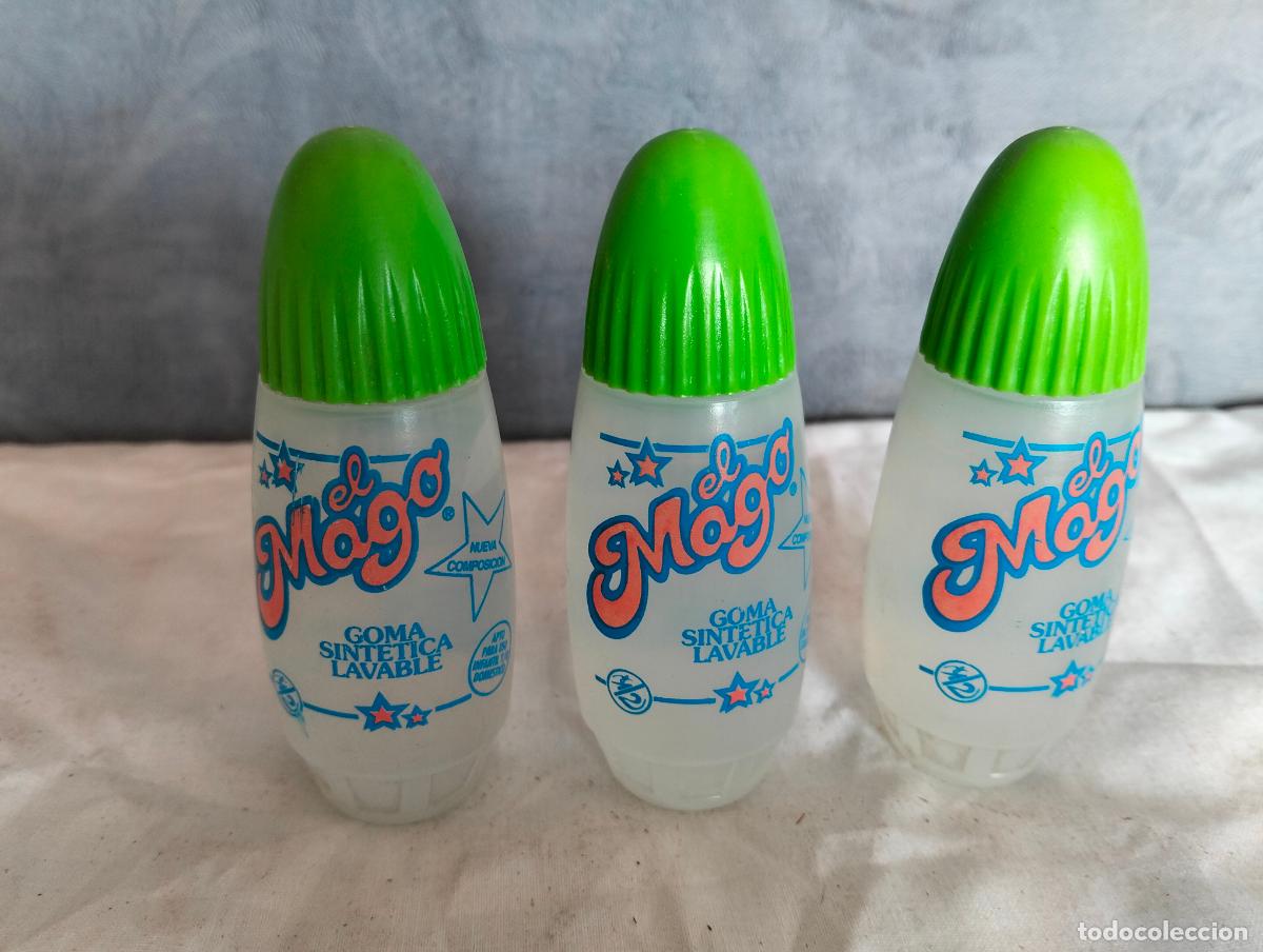 Colecionismo: Lote 3 botes vintage el mago goma sintetica lavable pegamento imedio tap&oacute;n verde