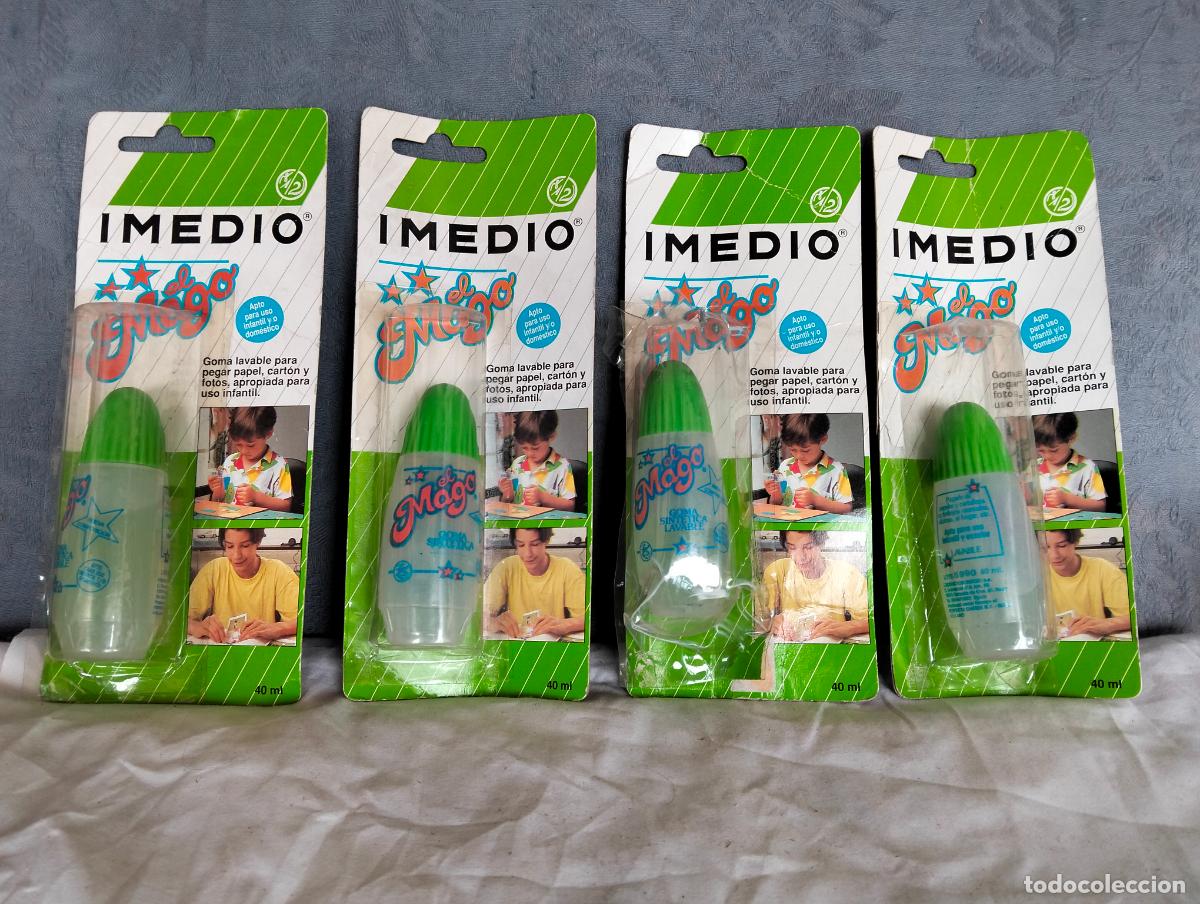 Colecionismo: Lote 4 botes vintage el mago goma sint&eacute;tica lavable pegamento imedio tap&oacute;n verde