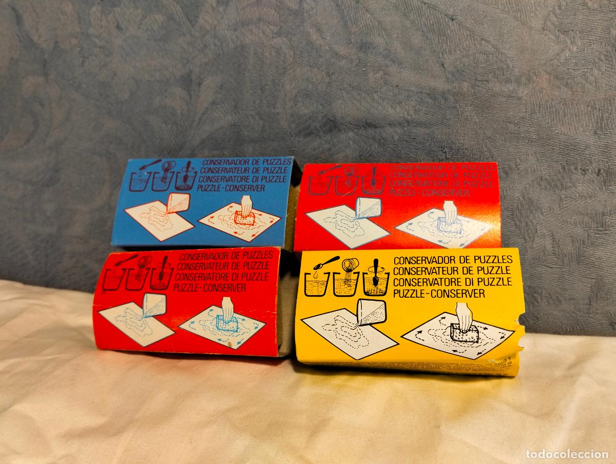 Colecionismo: Lote 4 esponjas pegamento goma conservador de puzzles puzles vintage conserver rojo azul vintage