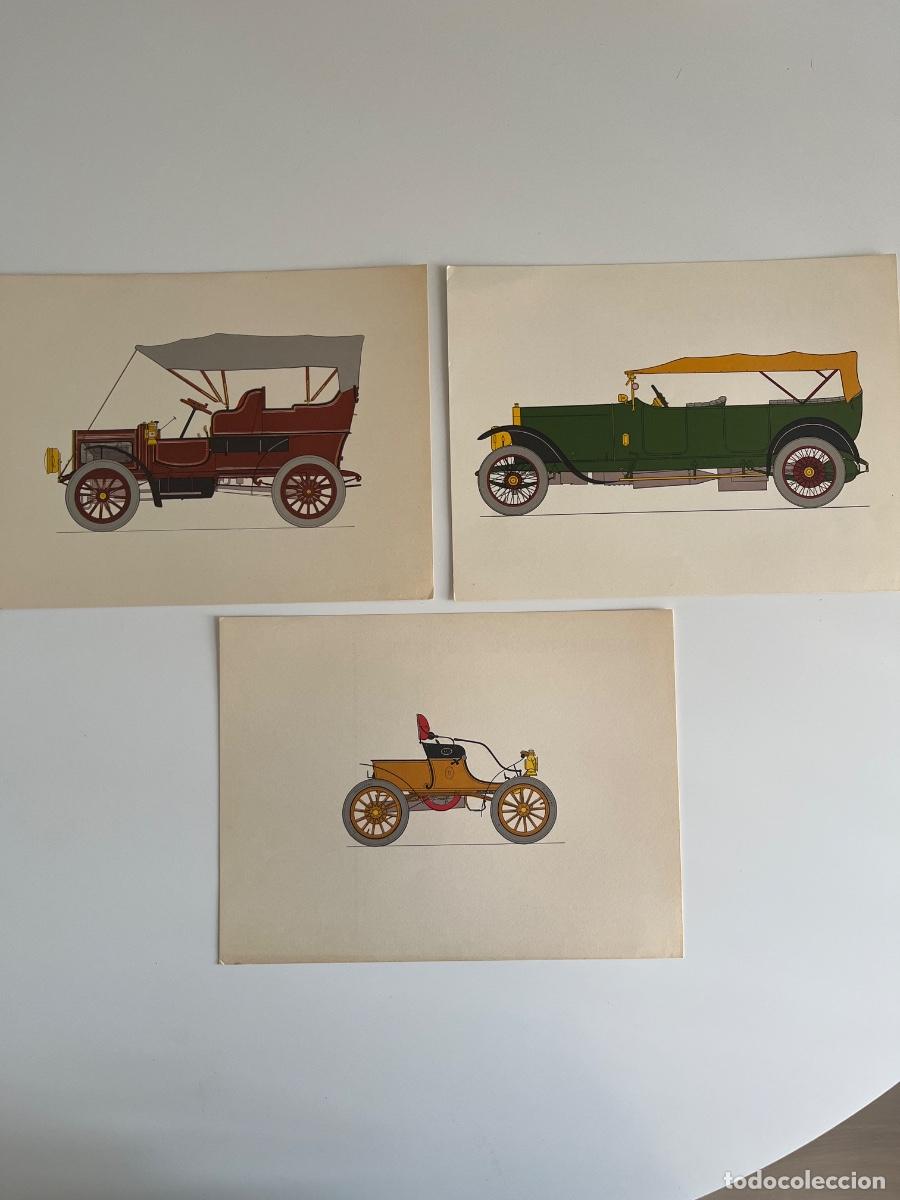 Coleccionismo: Lote de 3 l&aacute;minas de autom&oacute;viles antiguos. A&ntilde;o 1966