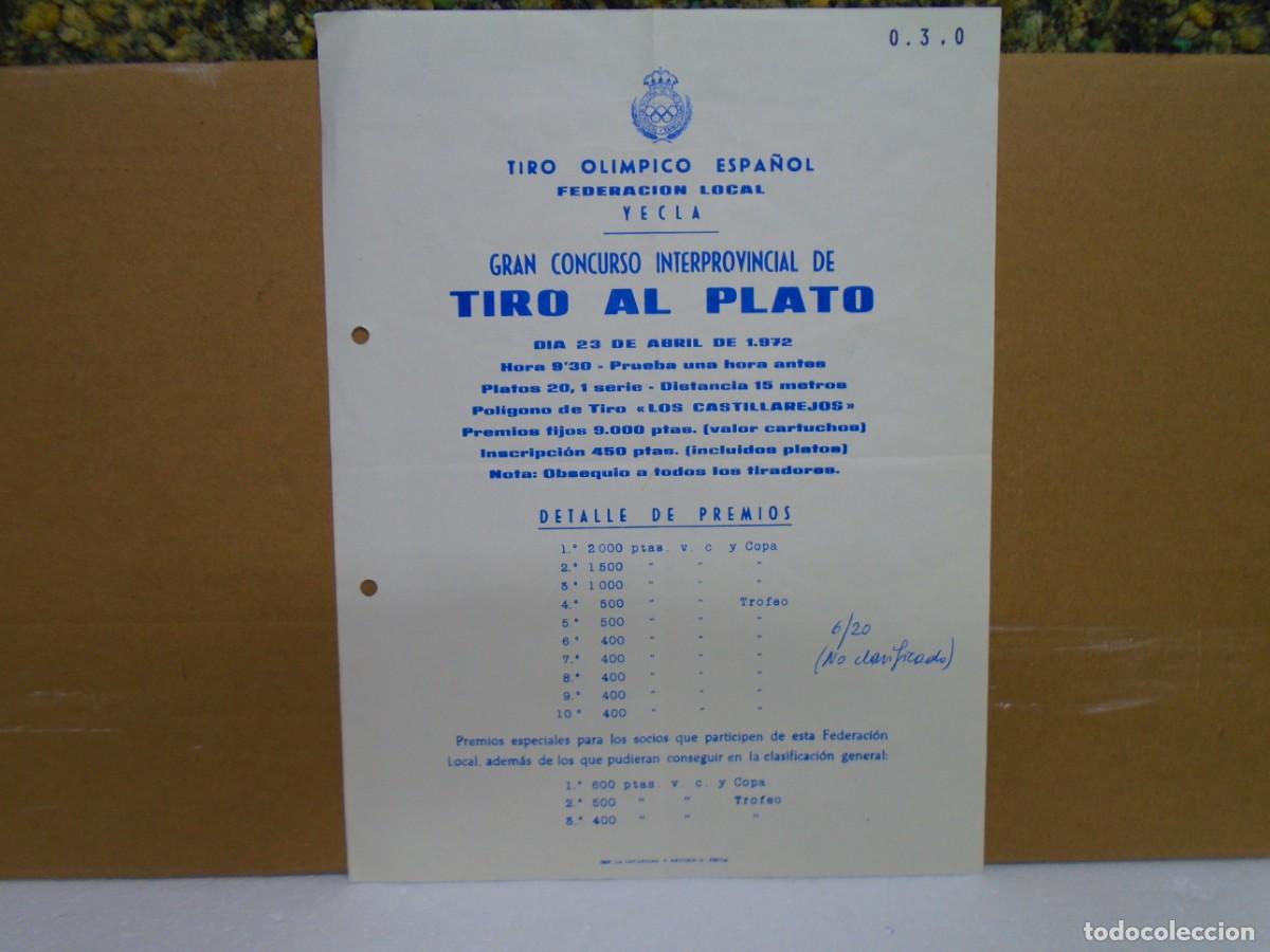 Coleccionismo: CAMPO DE TIRO&rdquo;LOS CASTILLAREJOS&rdquo;YECLA(MURCIA)TIRO AL PLATO 23/4/1972.CARTEL.