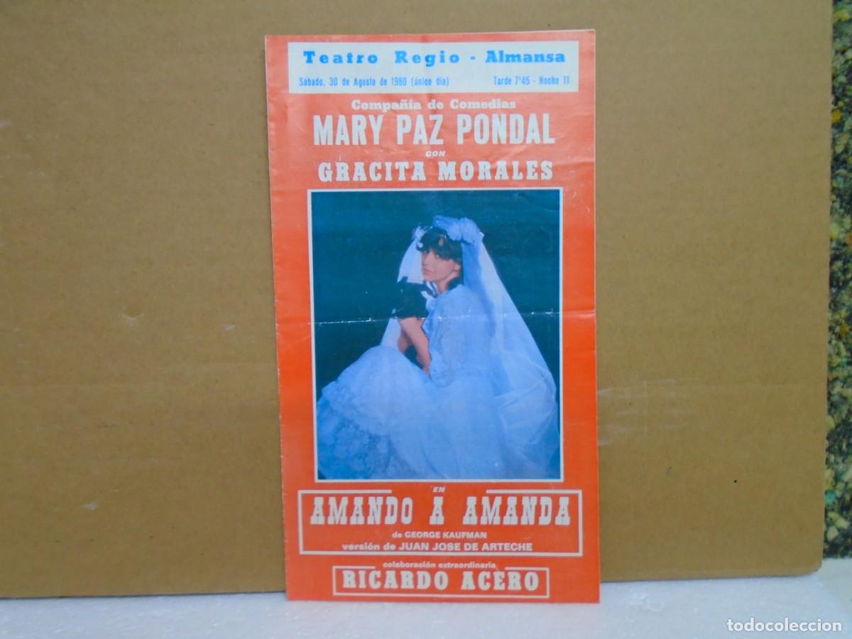 Coleccionismo: ALMANSA(ALBACETE)TEATRO REGIO&rdquo;AMANDO A AMANDA&rdquo;30/8/1980.PROGRAMAS.