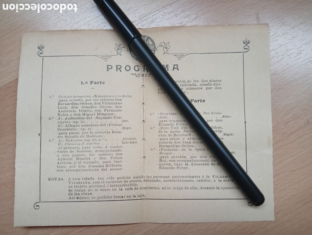 Coleccionismo: Vitoria. Antiguo programa de la Filarm&oacute;nica. A&ntilde;o 1905. - Foto 2