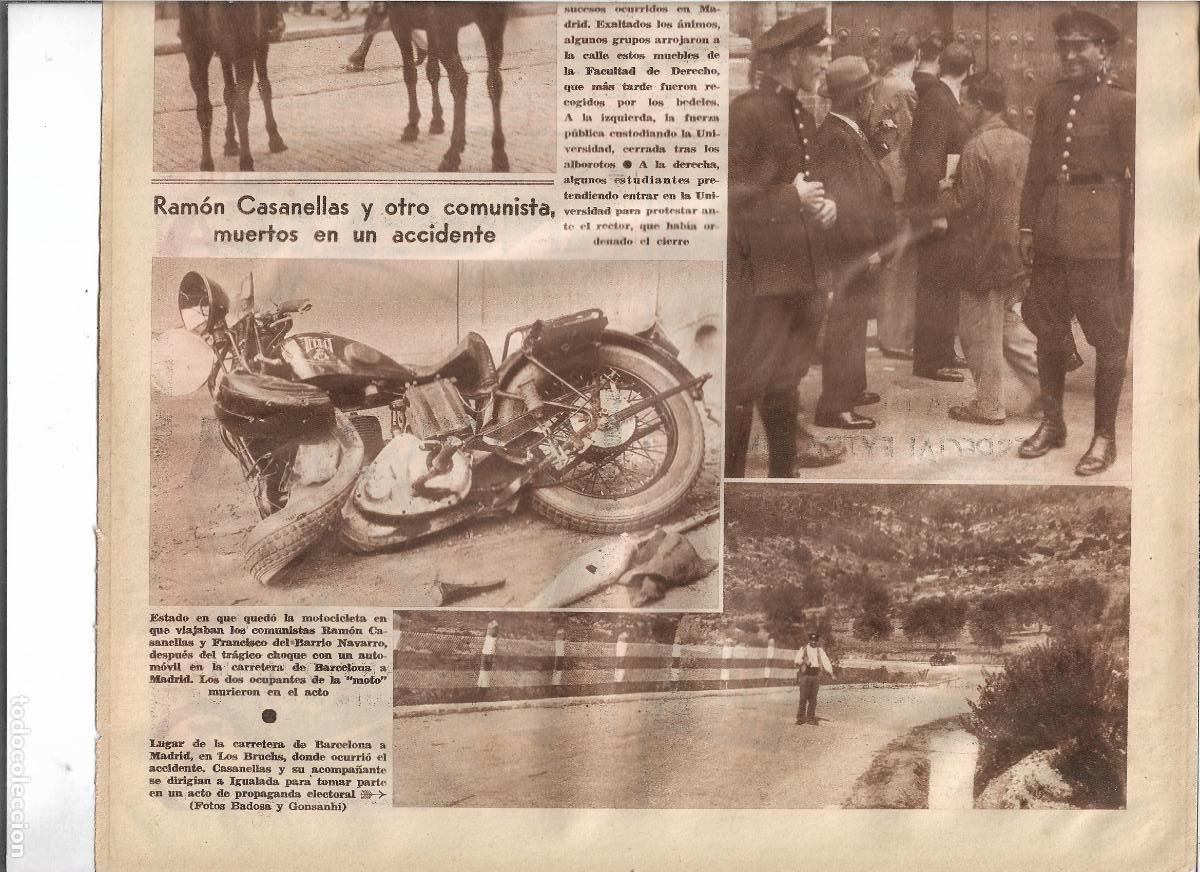 Coleccionismo: A&Ntilde;O 1933 EL BRUC MUERTE EN ACCIDENTE DE MOTO COMUNISTAS RAMON CASANELLAS Y FRANCISCO DEL BARRIO