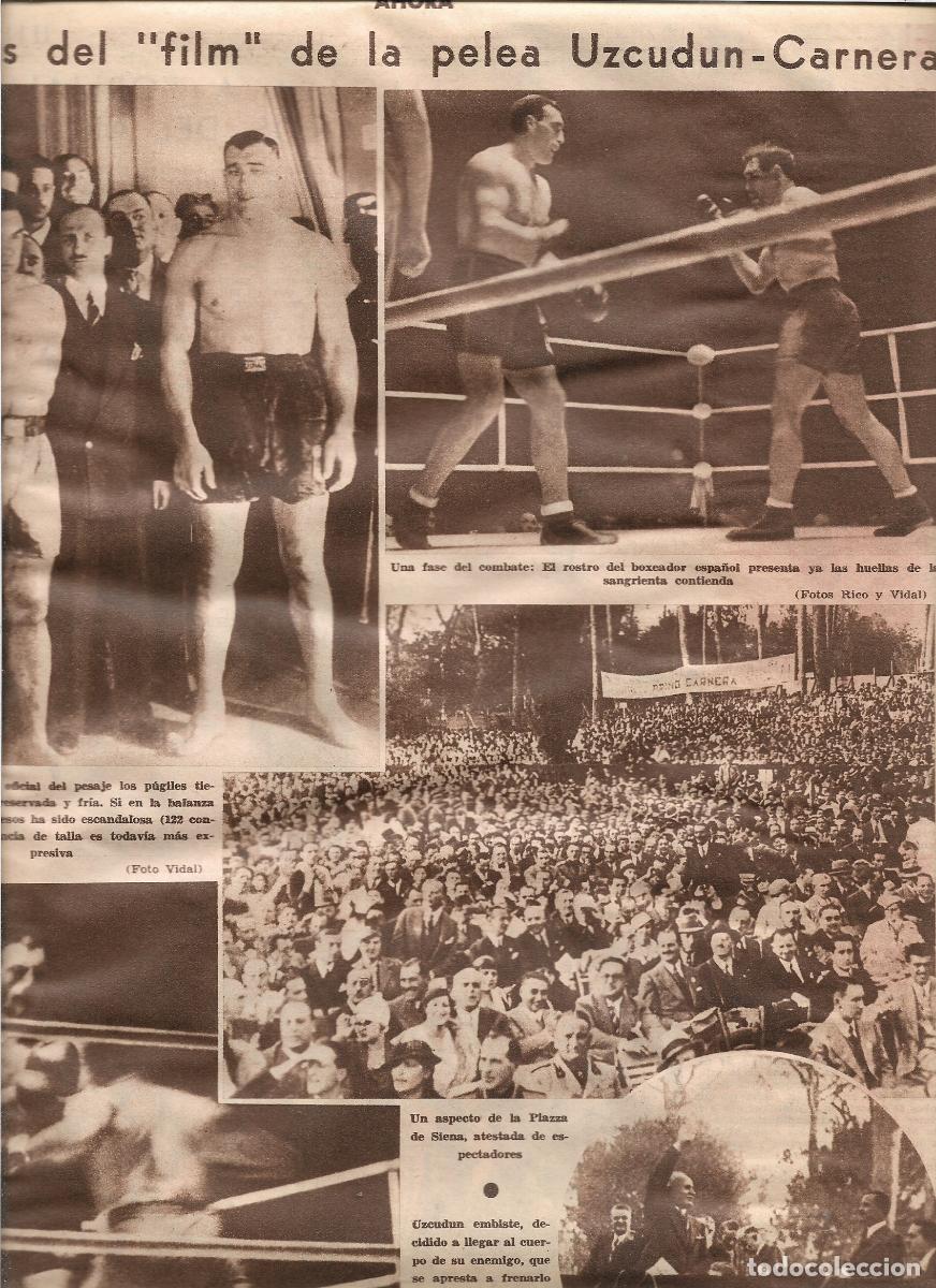 Coleccionismo: A&Ntilde;O 1933 RECORTE PRENSA BOXEO COMBATE UZCUDUN CARNERA PLAZA DE SIENA ASISTENCIA DEL DUCE