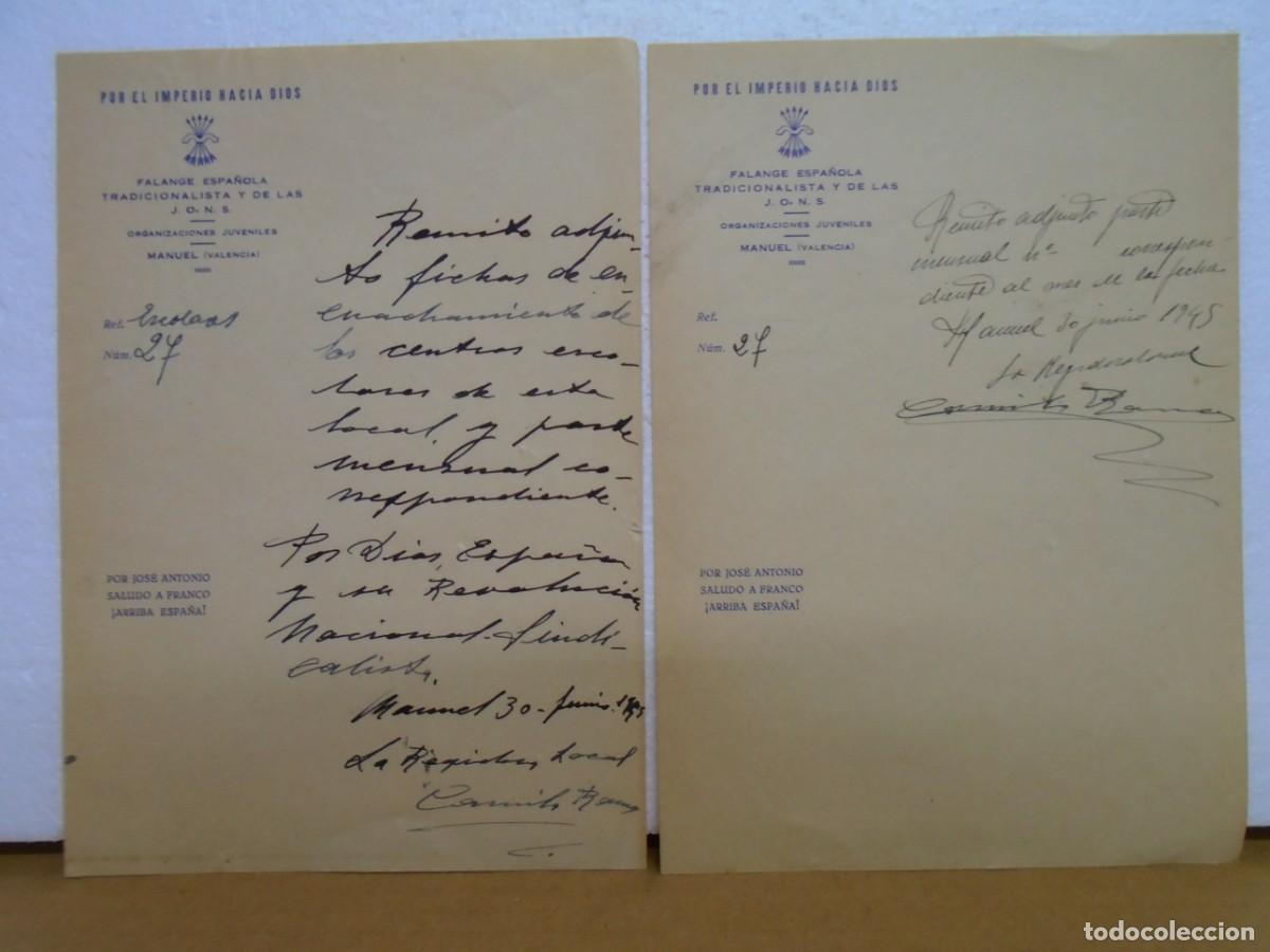 Coleccionismo: MANUEL(VALENCIA)FALANGE Y DE LAS J.O.N.S.(ORGANIZACIONES JUVENILES)DOCUMENTOS 1945(2)