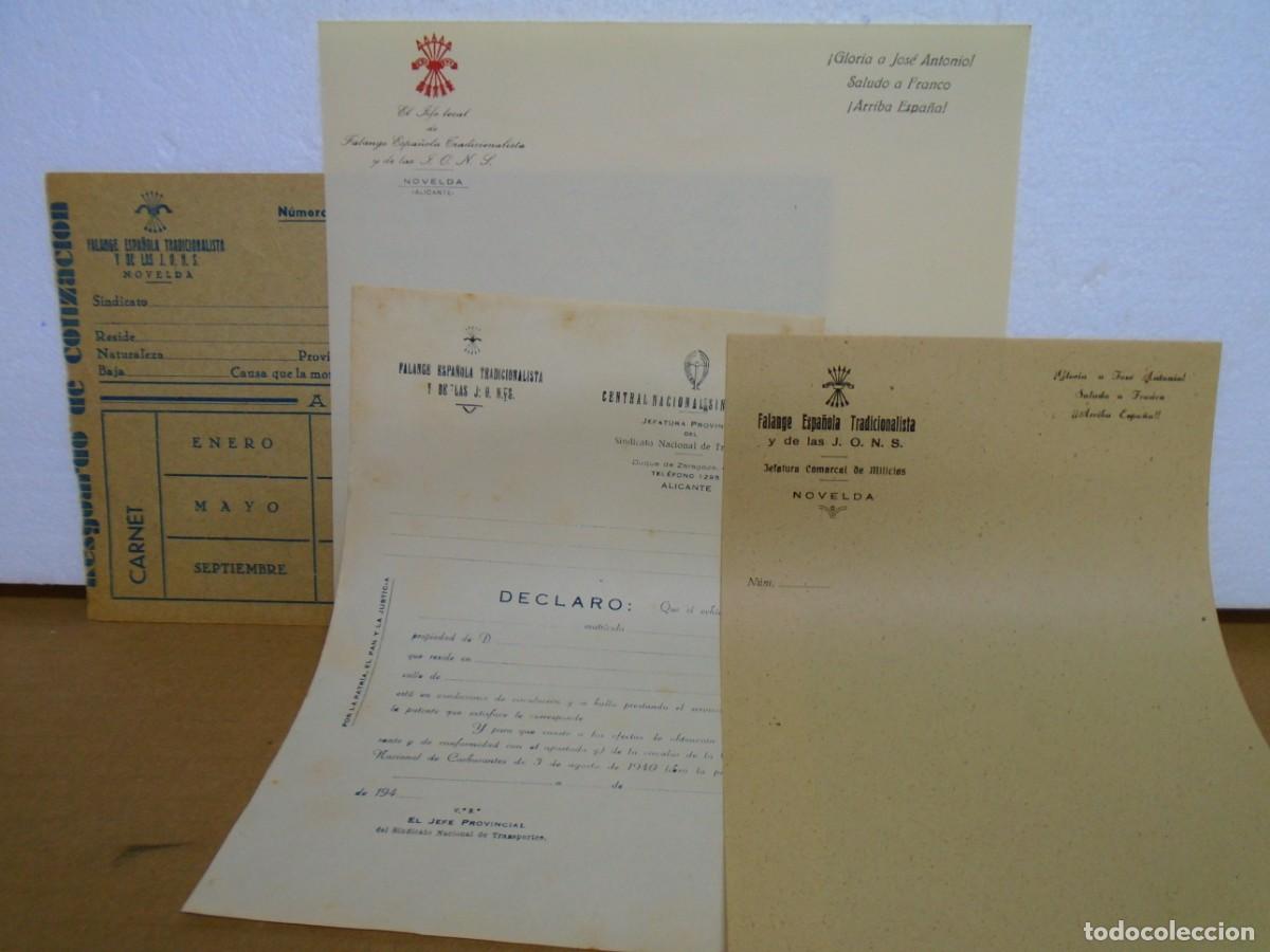 Coleccionismo: DOCUMENTOS(4)DE LA F.E.T. Y DE LAS J.O.N.S.DE NOVELDA(ALICANTE)A&Ntilde;OS 40(SIN USO)