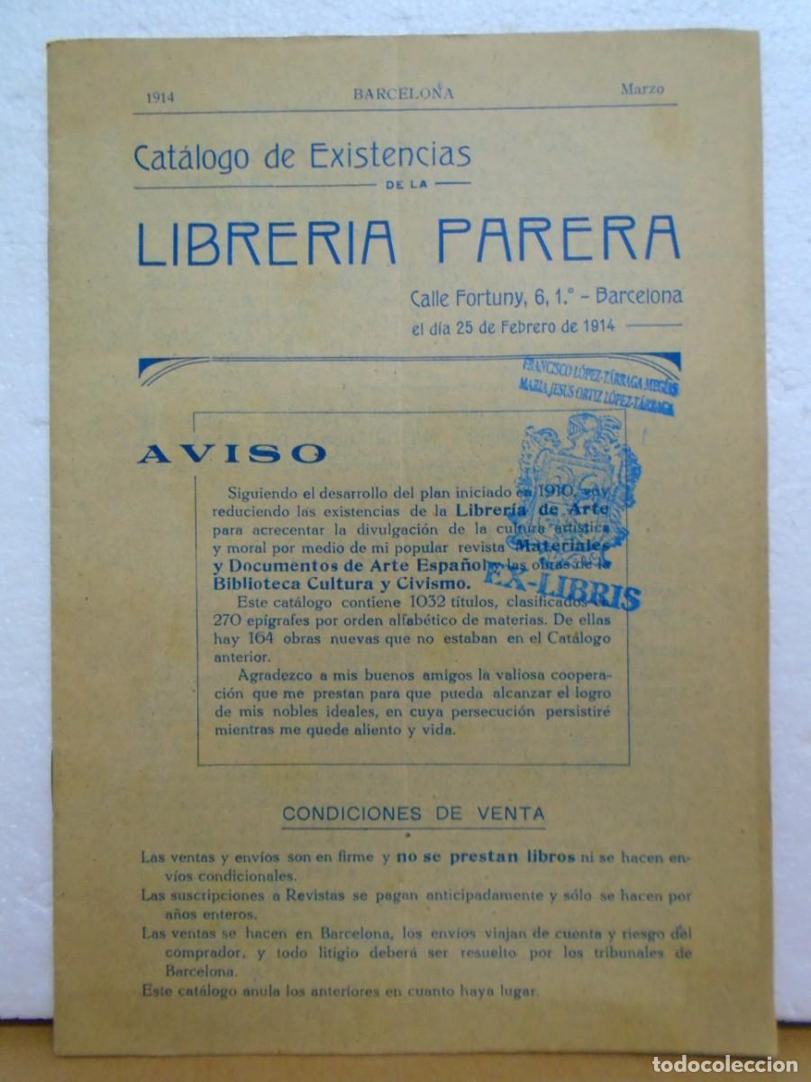 Coleccionismo: BIBLIOFILIA/CATALOGO DE EXISTENCIAS DE LA LIBRERIA PARERA/BARCELONA 1914.
