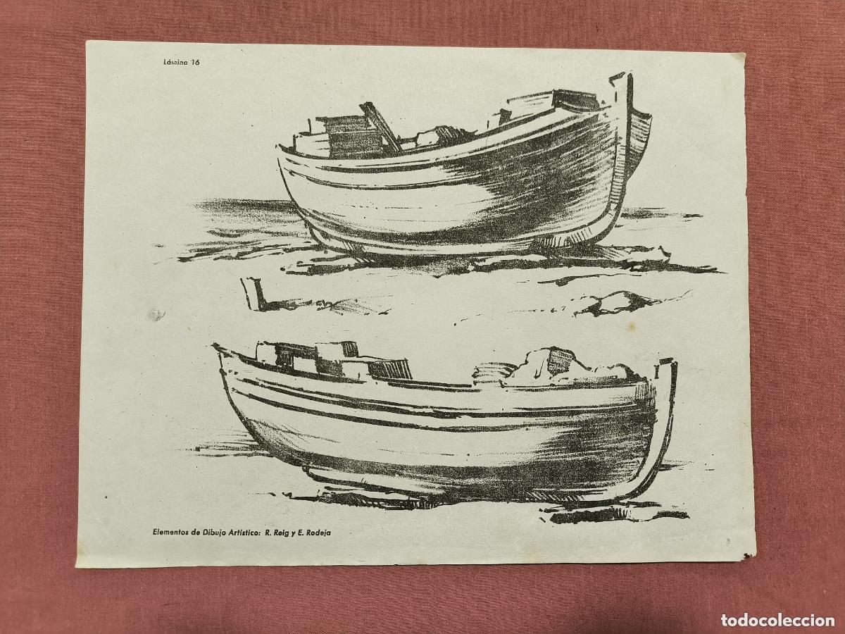 Collectionnisme: L&aacute;mina Dibujo Art&iacute;stico R. Reig & E. Rodeja &ndash; Estudio de Barcas Coleccionismo