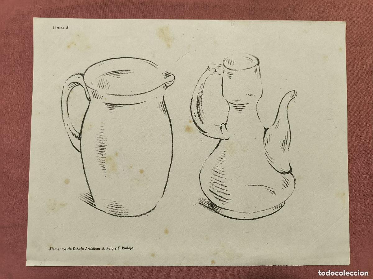 Collecting paper: L&aacute;mina Dibujo Art&iacute;stico R. Reig & E. Rodeja &ndash; Jarra y Cafetera Coleccionismo