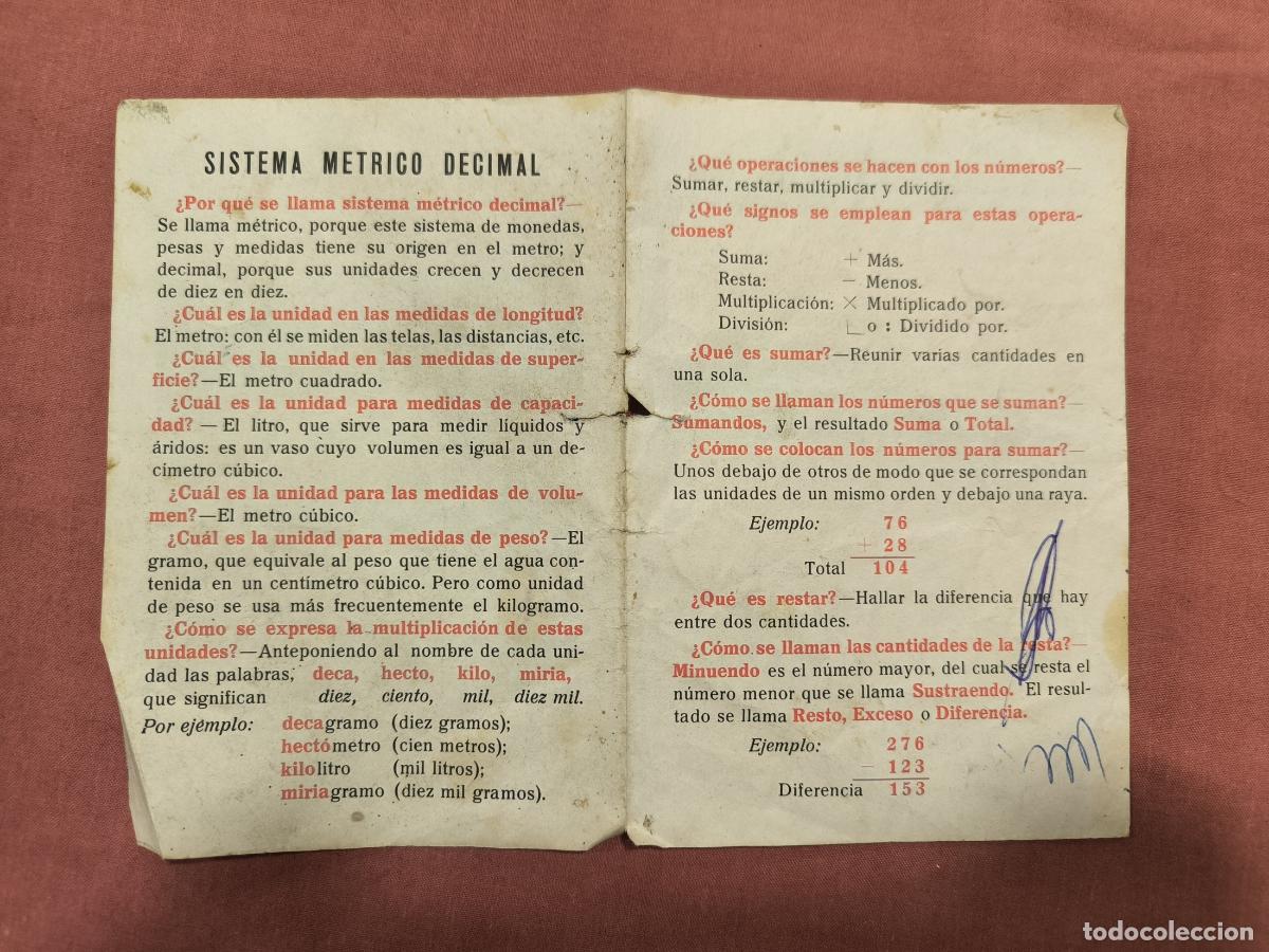 Collezionismo: Cuadernillo Escolar Sistema M&eacute;trico Decimal Documento Antiguo Coleccionismo de Papel