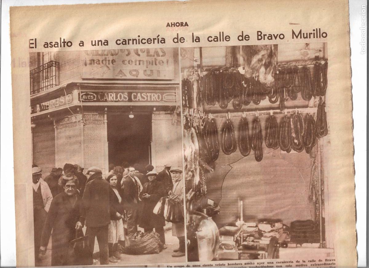 Coleccionismo: A&Ntilde;O 1933 RECORTE PRENSA MADRID ASALTO ROBO CARNICERIA CARLOS CASTRO CALLE BRAVO MURILLO