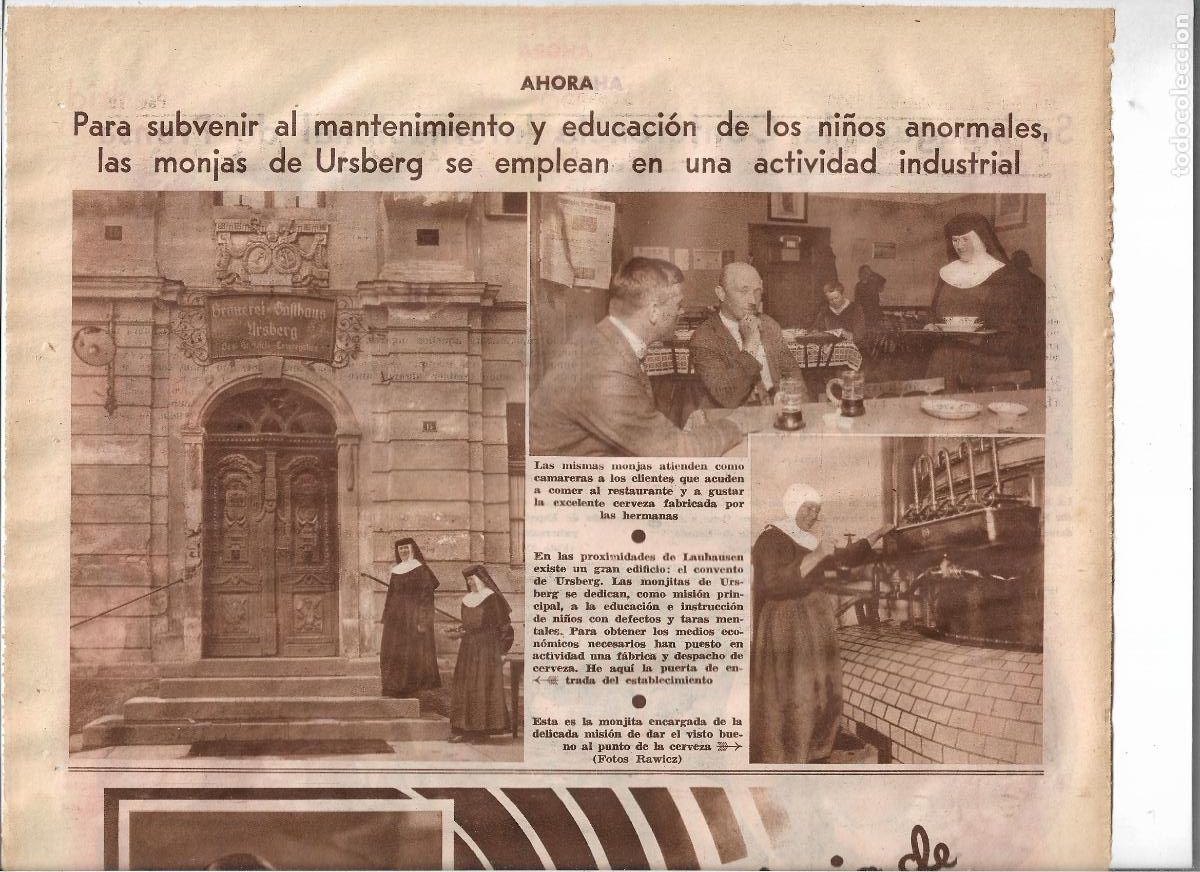 Coleccionismo: A&Ntilde;O 1933 RECORTE PRENS FABRICACION DE CERVEZA DE LAS MONJAS DE URSBERG MANTENIMIENTO EDUCACION NI&Ntilde;OS