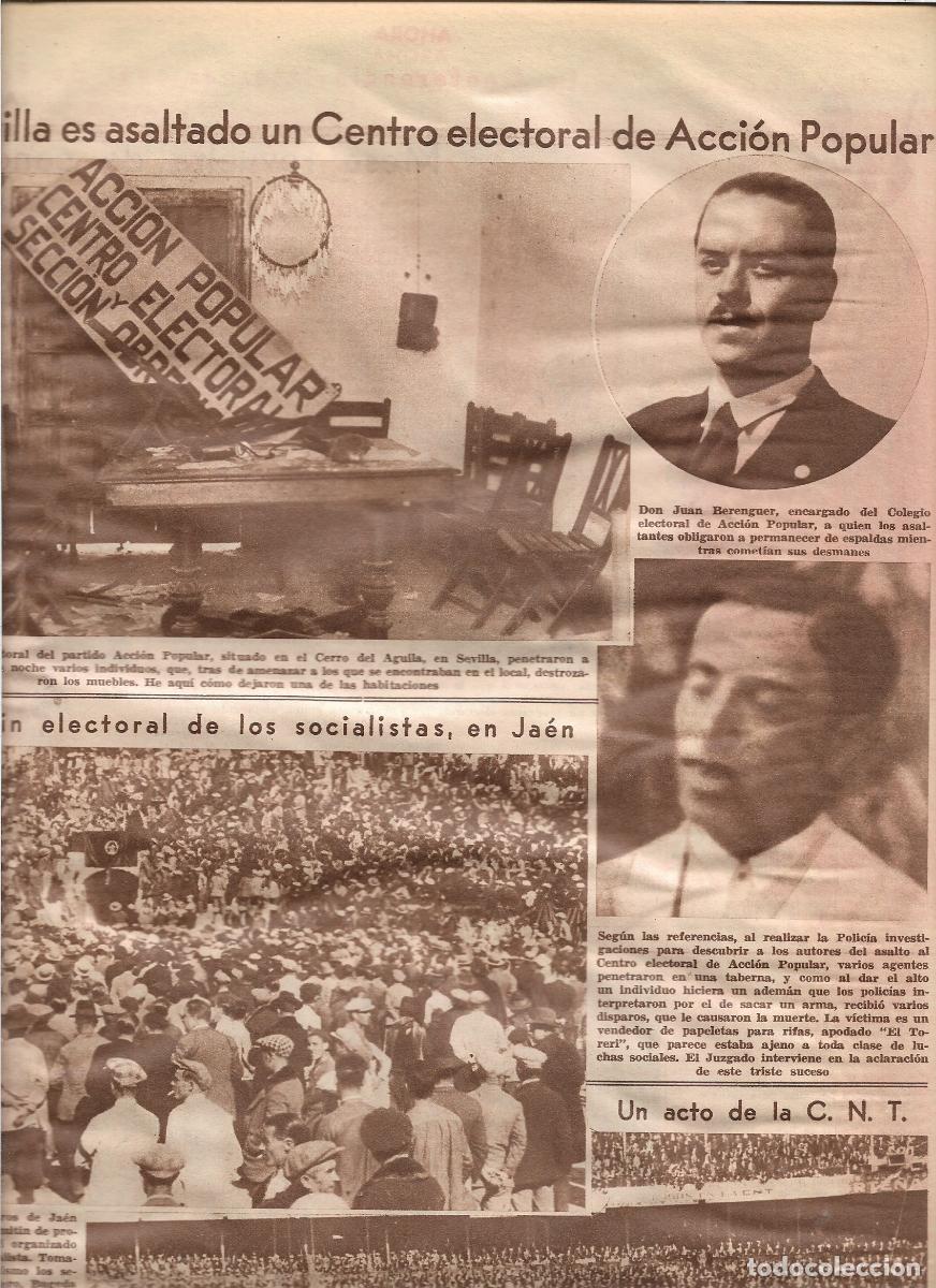 Coleccionismo: A&Ntilde;O 1933 RECORTE PRENSA SEVILLA ASALTO CENTRO ELECTORAL DE ACCION POPULAR CERRO DEL AGUILA