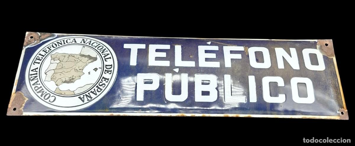 Sammeln: Cartel esmaltado convexo de Telefono Publico a&ntilde;os 30