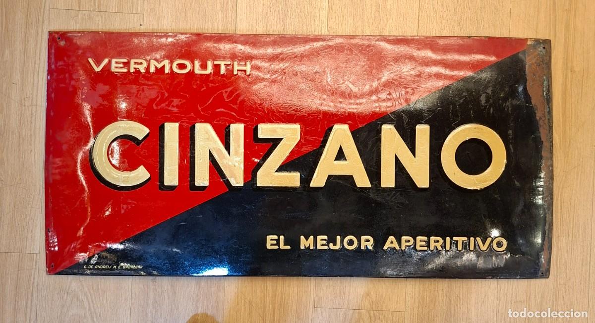 Sammeln: Cartel publicitario en metal esmaltado de Cinzano a&ntilde;os 50