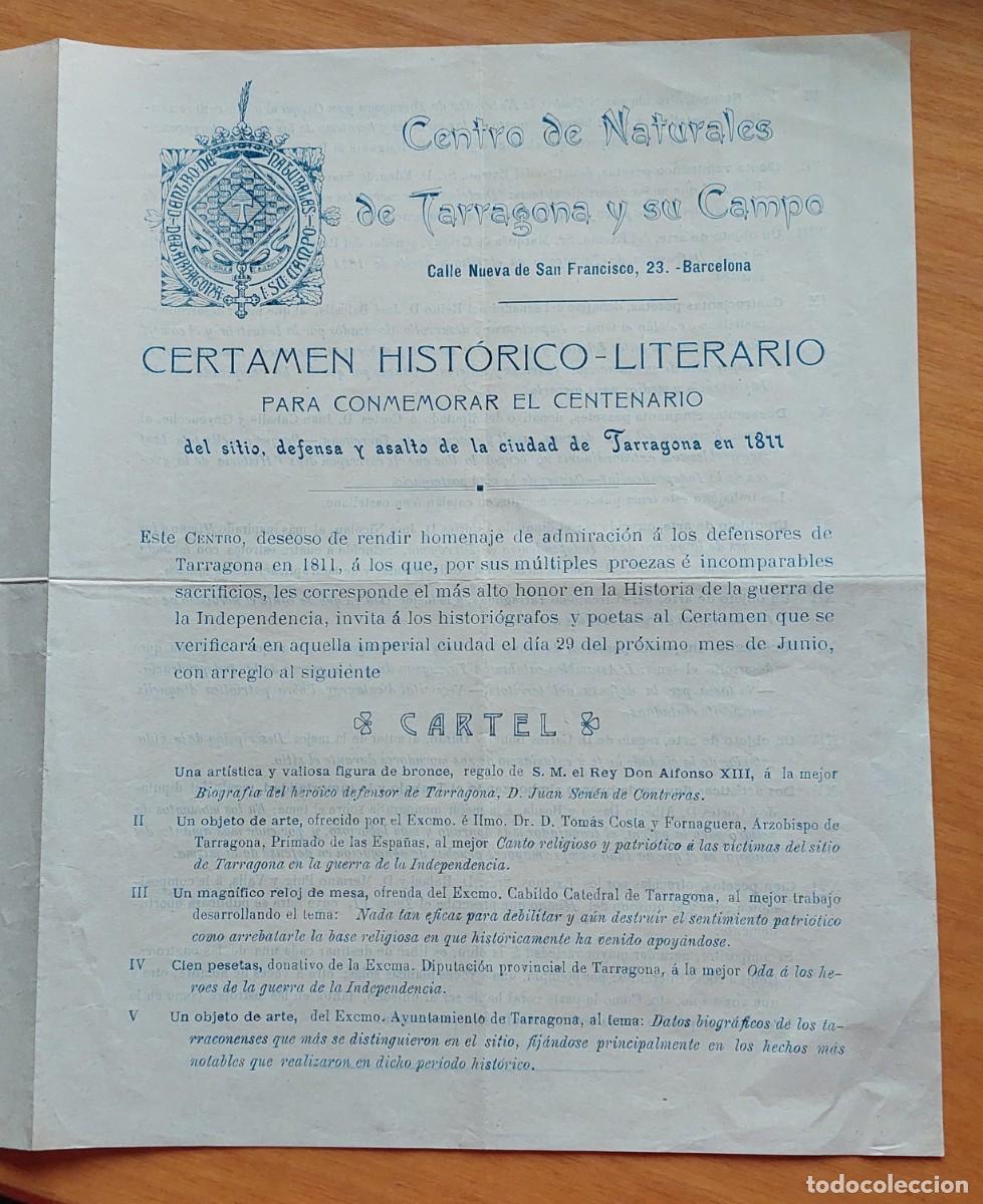 Collecting paper: CERTAMEN HISTORICO LITERARIO CENTENARIO SITIO, DEFENSA Y ASALTO DE TARRAGONA EN 1811 - 1911