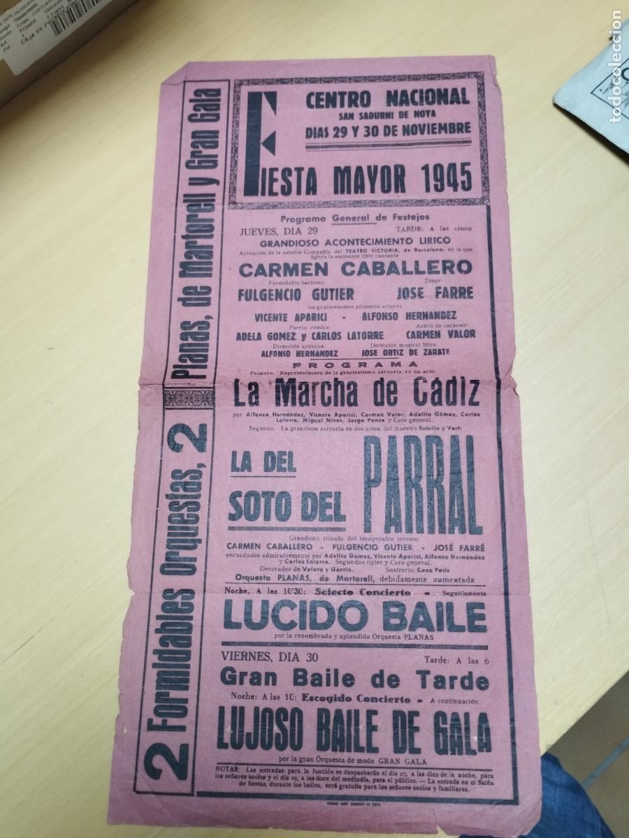 Colecionismo: CENTRO NACIONAL DE SAN SADURNI DE NOYA. PROGRAM DE FIESTA MAYOR 1945. MUSICA. ZARZUELA.