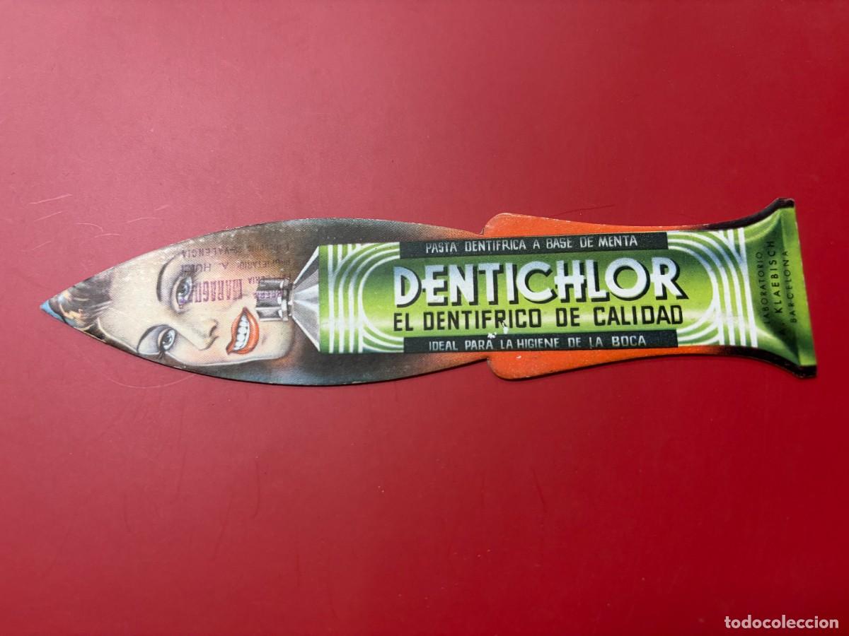 Colecionismo: PUBLICIDAD TROQUELADA PASTA DENTIFRICA DENTICHLOR Y ACEITE UVE. LABORATORIO A. KLAEBISCH. BARCELONA