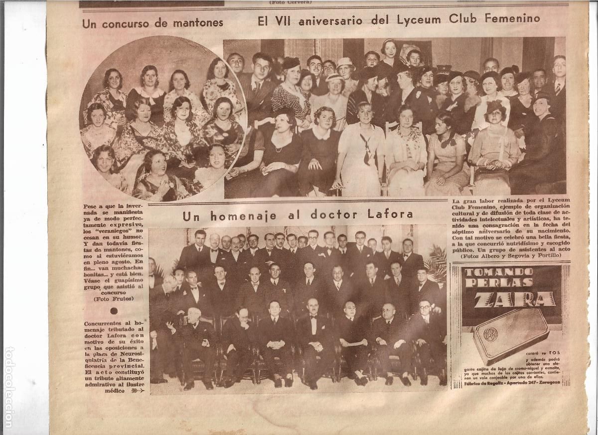 Coleccionismo: A&Ntilde;O 1933 RECORTE PRENSA ASISTENTES HOMENAJE AL DOCTOR LAFORA PLAZA NEUROPSIQUIATRIA LA BENEFICENCIA