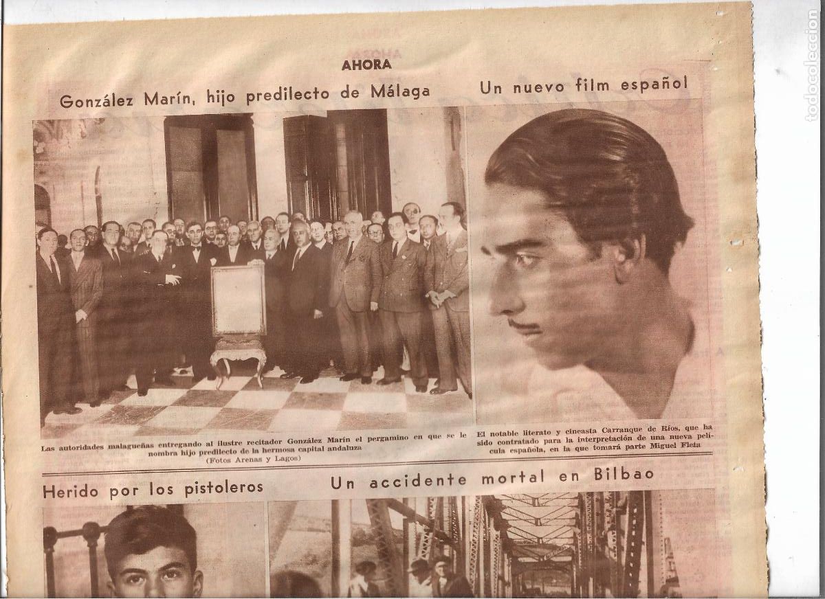 Coleccionismo: A&Ntilde;O 1933 RECORTE PRENSA EL ILUSTRE RECITADOR GONZALEZ MARIN NOMBRADO HIJO PREDILECTO DE MALAGA